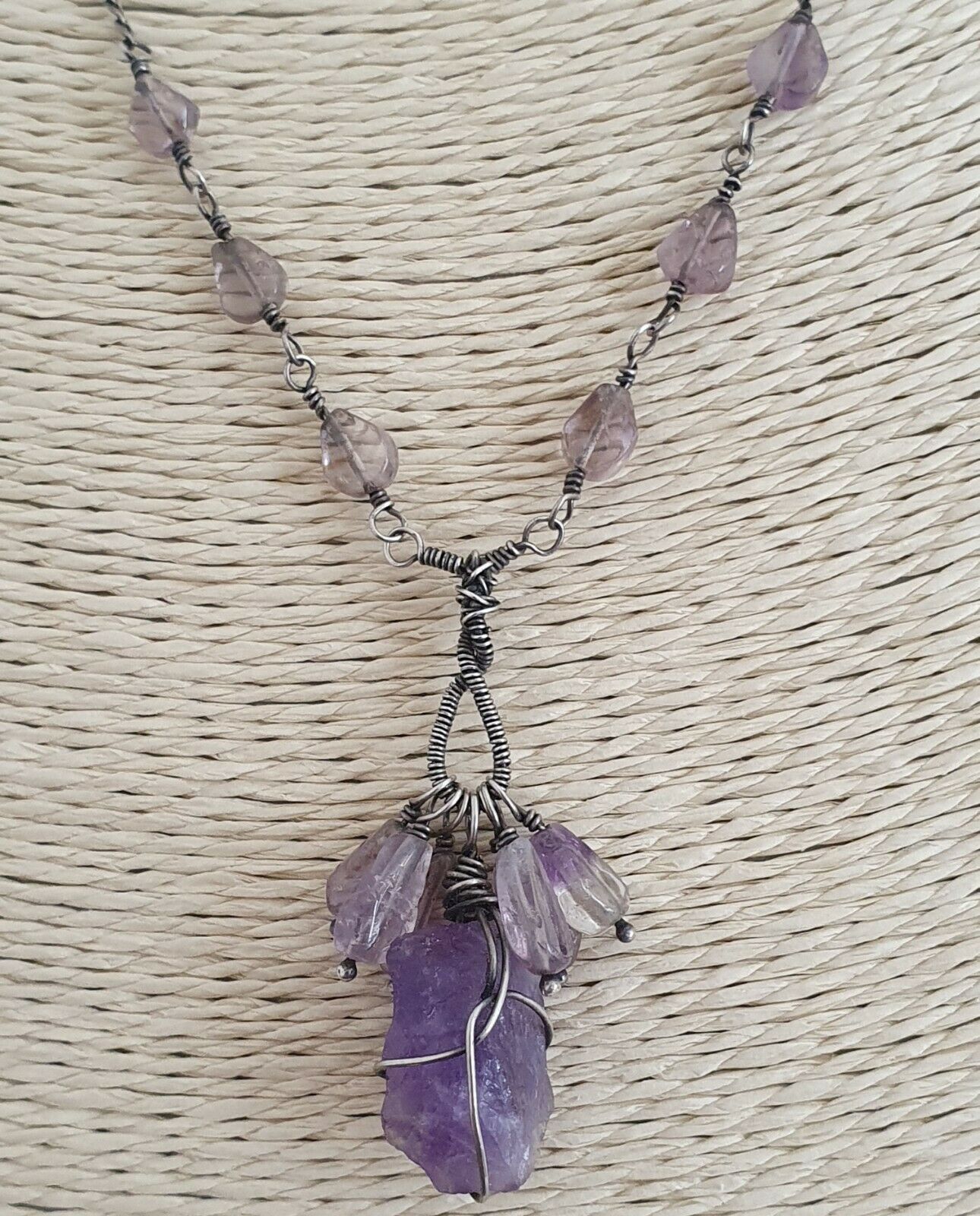 Natural Raw Amethyst Oxidized 925 Sterling Silver Necklace Artisan Handmade