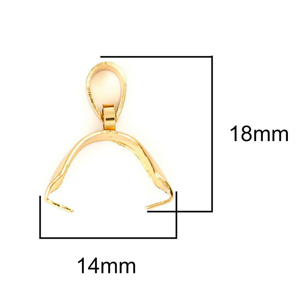 5 Stainless Steel Big Pendant Pinch Bails Clasps U-shaped Gold Plated 18mm x 14mm