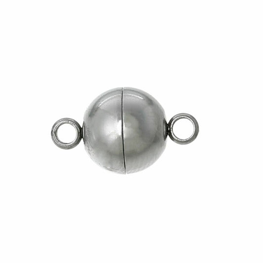 8mm Stainless Steel Magnetic Clasps Round Silver Tone 14mm( 4/8") x 8mm( 3/8")
