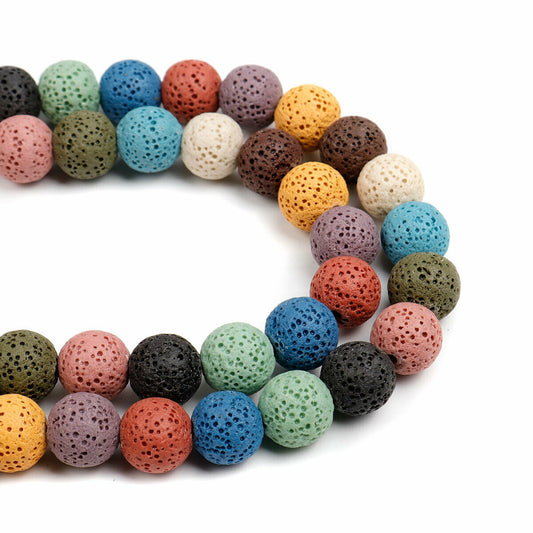 6-12mm Natural Lava Rock Round Beads Colormix -14.5" strand