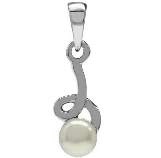 Delicate Genuine White Pearl  925 Sterling Silver Knot Pendant Charm