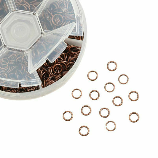 1 Box with Opened Jump Rings Findings Antique Copper 4-10mm Dia, 1600 pcs