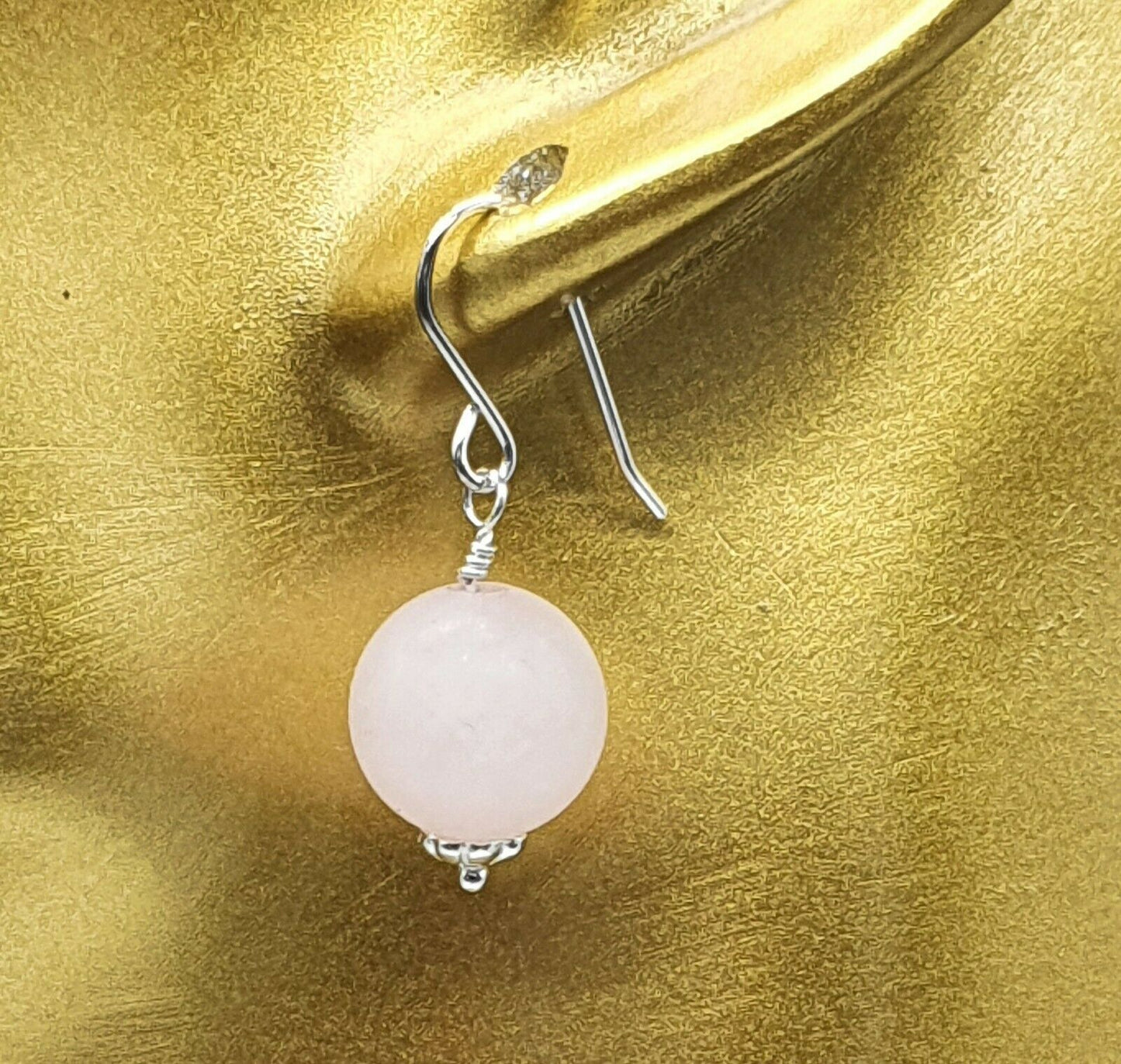 Frosted Rose Quartz Bead 925 Sterling Silver Earrings