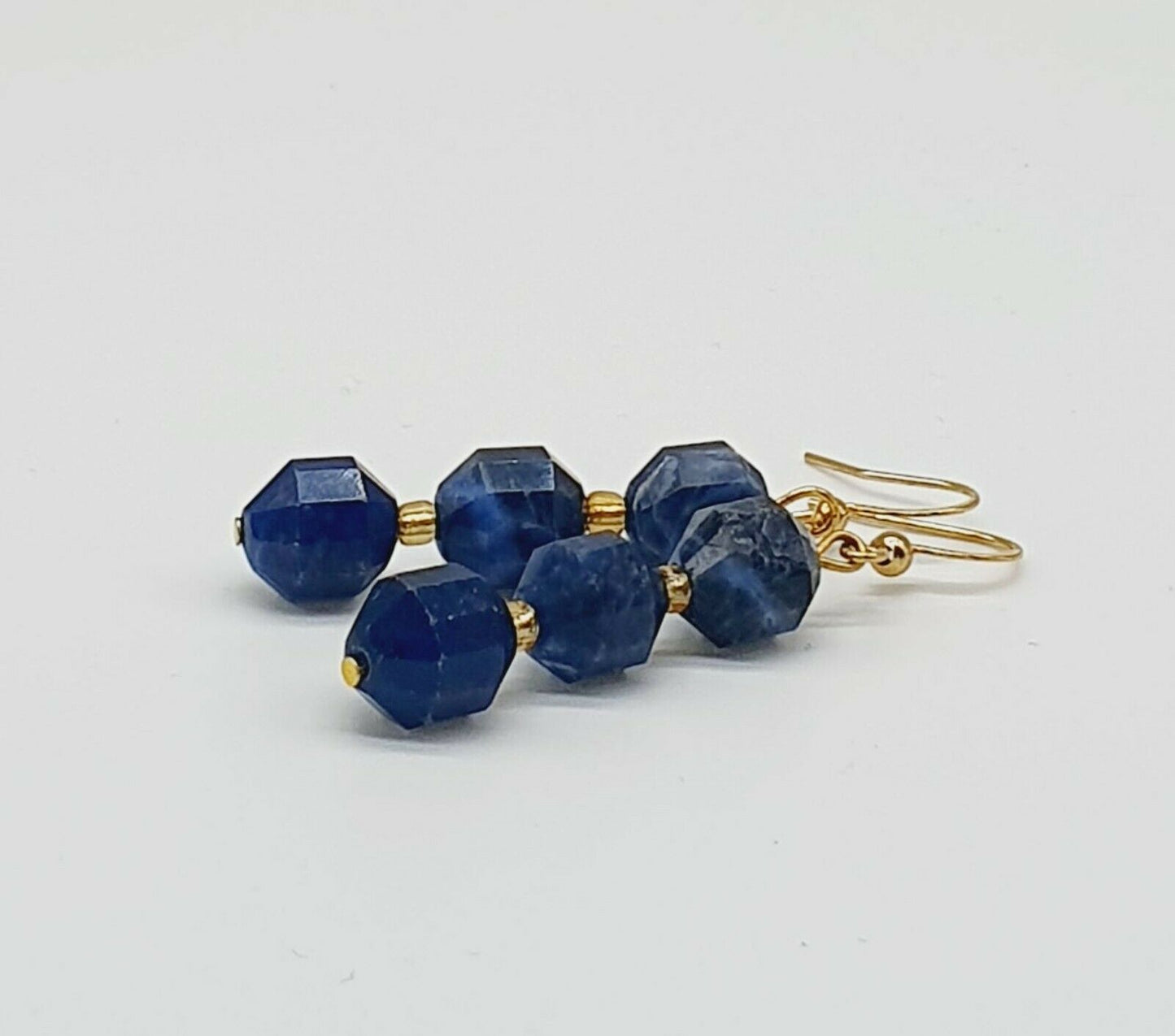 Faceted Sodalite Gold Plated Dangle Earrings
