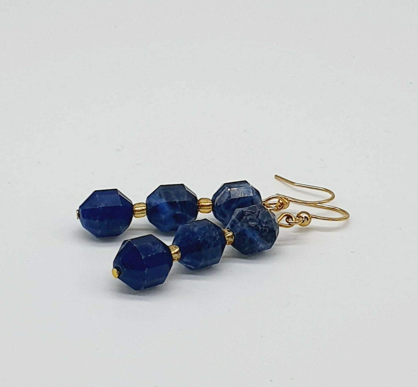 Faceted Sodalite Gold Plated Dangle Earrings