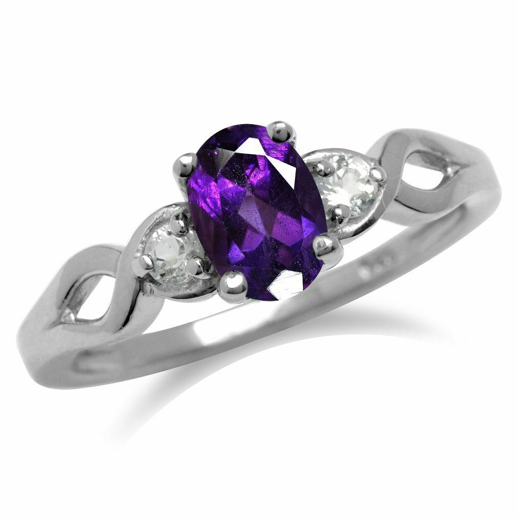 Genuine African Amethyst & White Topaz 925 Sterling Silver Engagement Ring-Sz 10