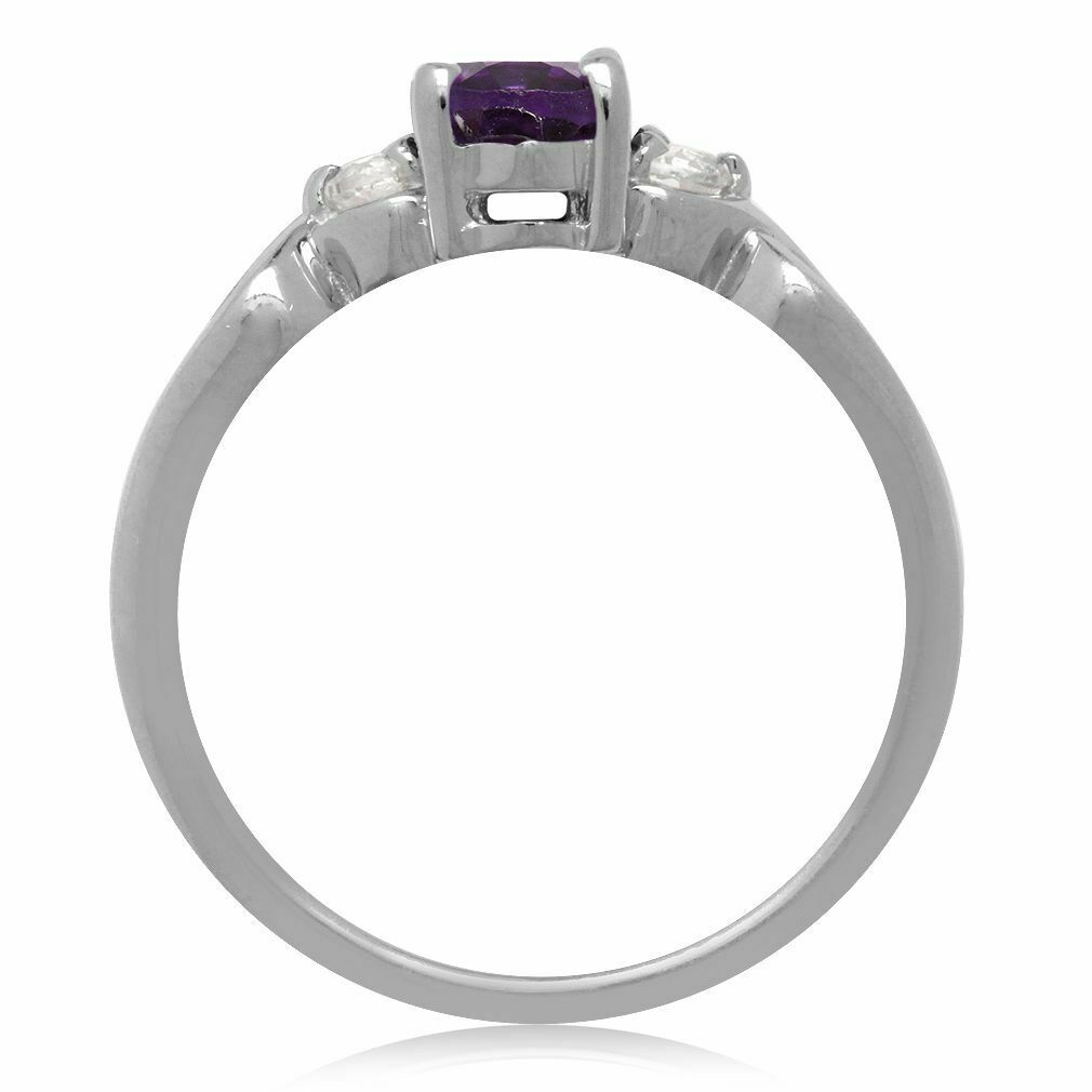 Genuine African Amethyst & White Topaz 925 Sterling Silver Engagement Ring-Sz 10