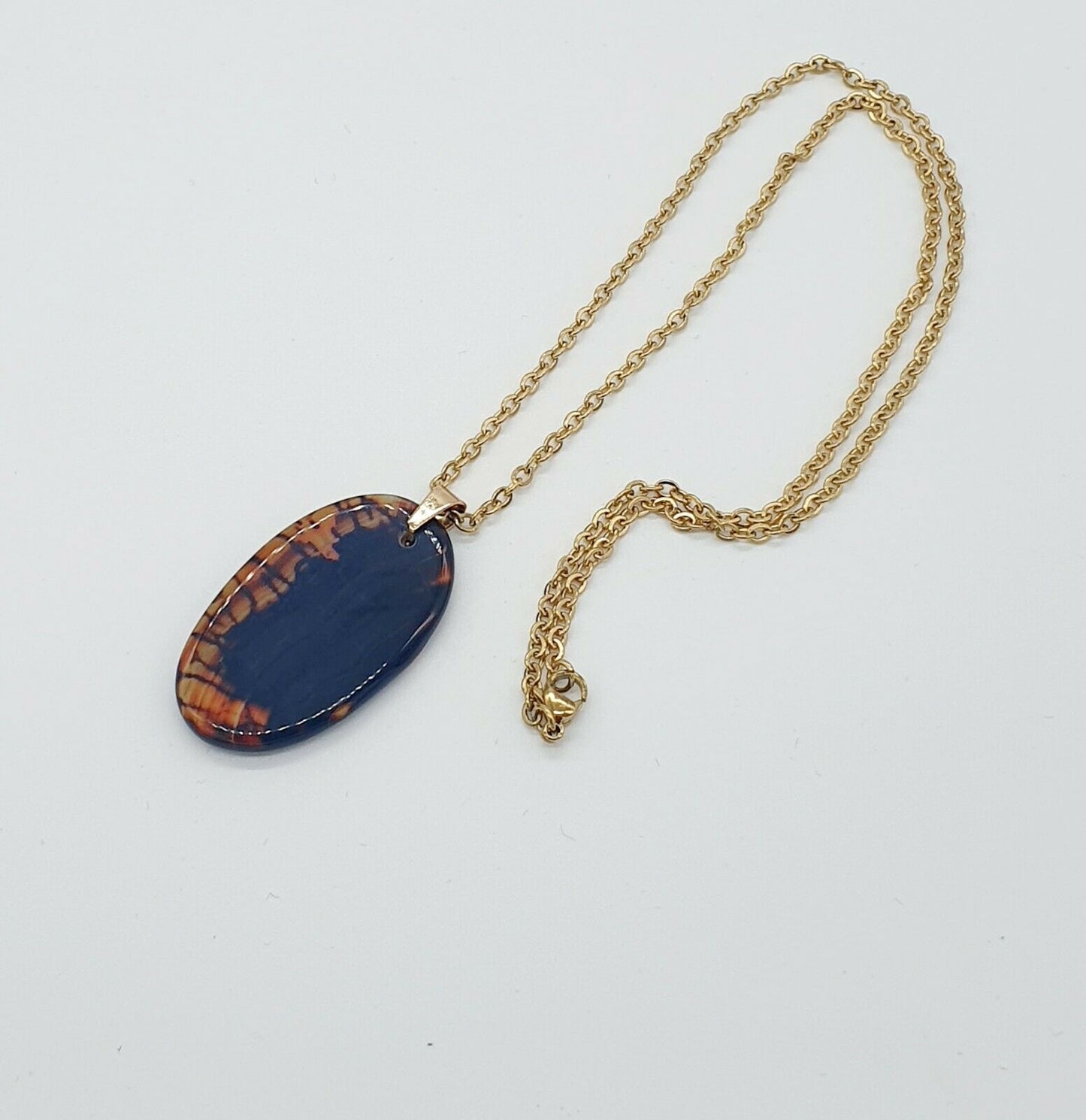 Natural Blue Agate Gold Plated Stainless Steel Chain Necklace