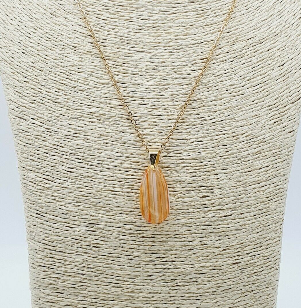Delicate Natural Orange Agate Gold Plated Stainless Steel Chain Necklace