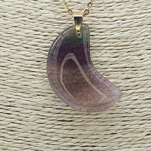 Mesmerising Natural Purple Agate Gold Plated Stainless Steel Chain Necklace