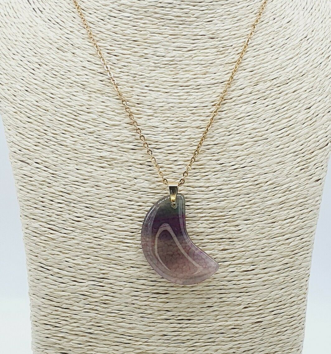 Mesmerising Natural Purple Agate Gold Plated Stainless Steel Chain Necklace
