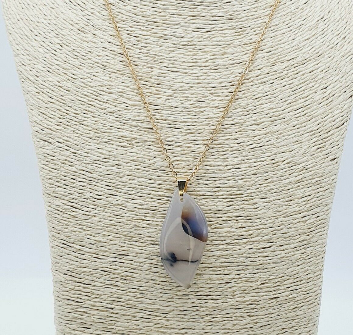 Stunning Natural Milky Agate Gold Plated Stainless Steel Chain Necklace