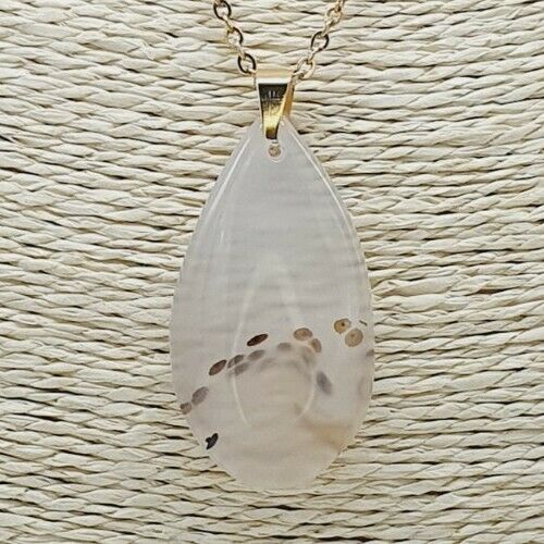 Mesmerising Natural Milky Agate Gold Plated Stainless Steel Chain Necklace