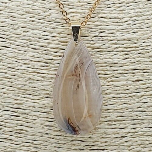 Enchanting Natural Milky Agate Gold Plated Stainless Steel Chain Necklace