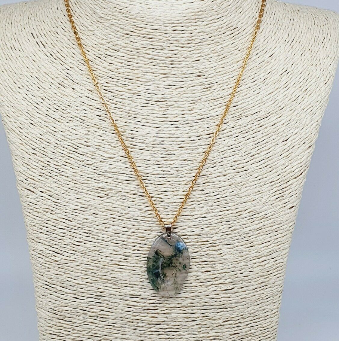 Delicate Natural Milky Green Agate Gold Plated Stainless Steel Chain Necklace