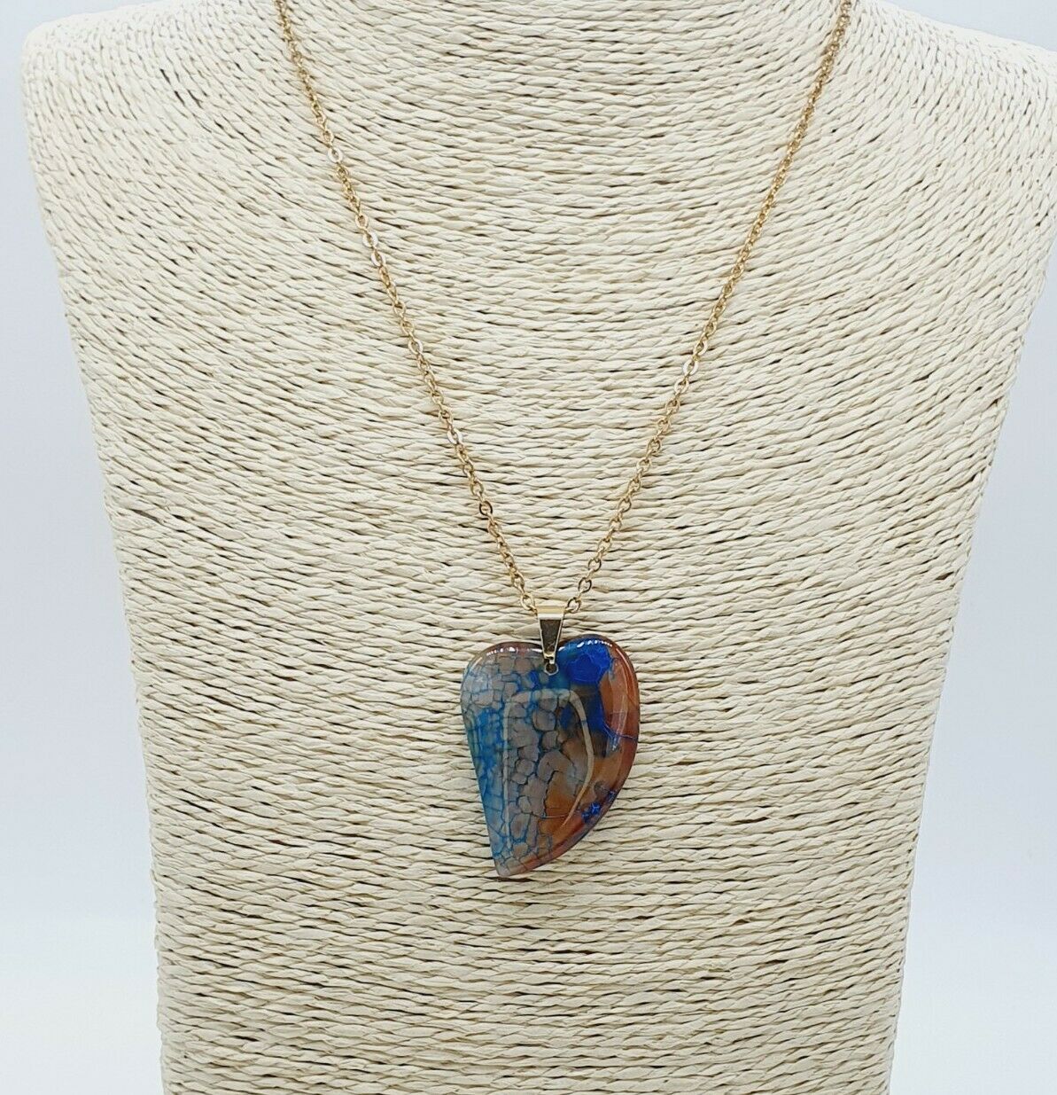 Charming Natural Blue Agate Gold Plated Stainless Steel Chain Necklace