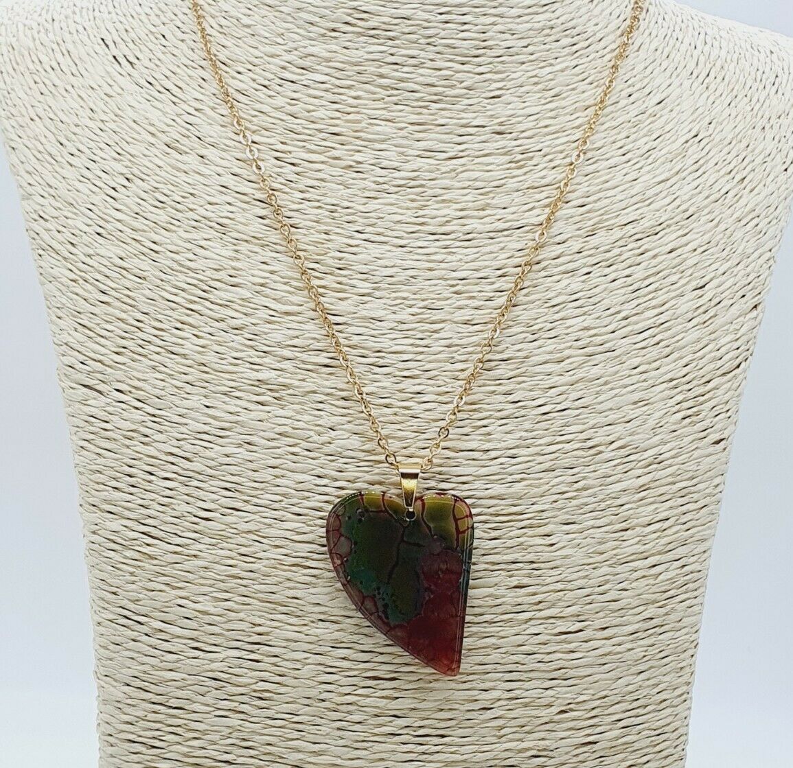 Unique Natural Green with red Agate Gold Plated Stainless Steel Chain Necklace