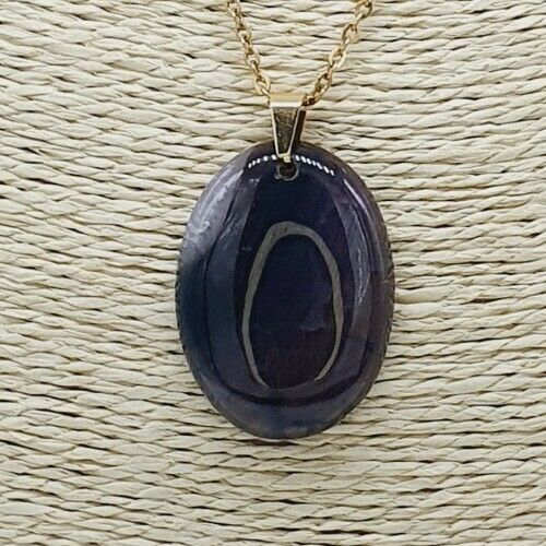 Unique Natural Brown with waves Agate Gold Plated Stainless Steel Chain Necklace
