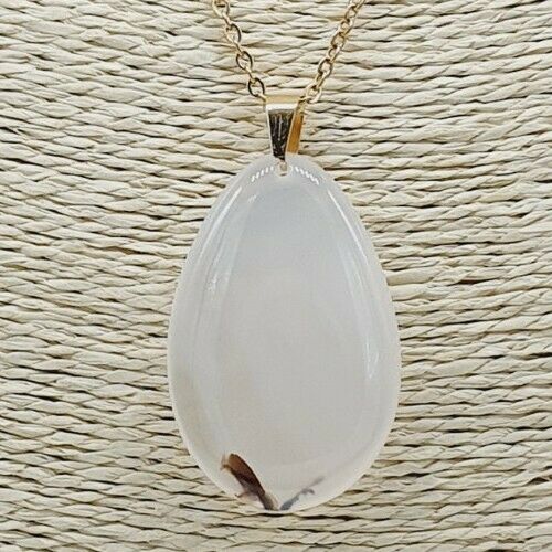 Stunning Natural Milky Agate Gold Plated Stainless Steel Chain Necklace
