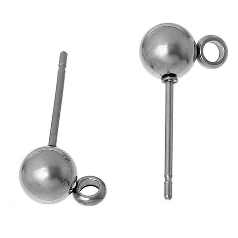 6mm Ball Stainless Steel Ear Post Stud Earrings Findings with Loop-10pcs