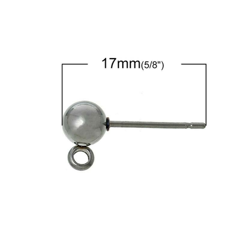 6mm Ball Stainless Steel Ear Post Stud Earrings Findings with Loop-10pcs