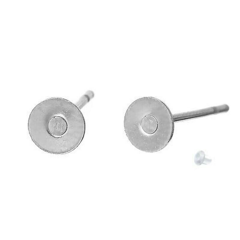 4mm Stainless Steel Ear Post Stud Earrings Findings Round Flat Pad - 40Pcs