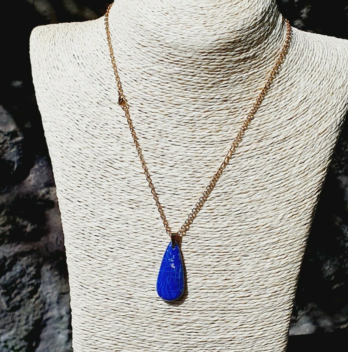 Enchanting Natural Blue Agate Gold Plated Stainless Steel Chain Necklace
