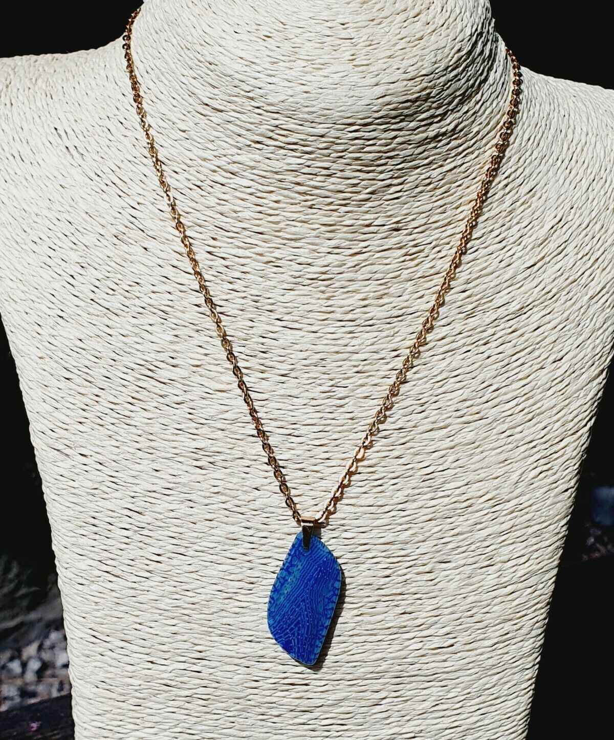 Lovely Natural Ocean Blue Agate Gold Plated Stainless Steel Chain Necklace