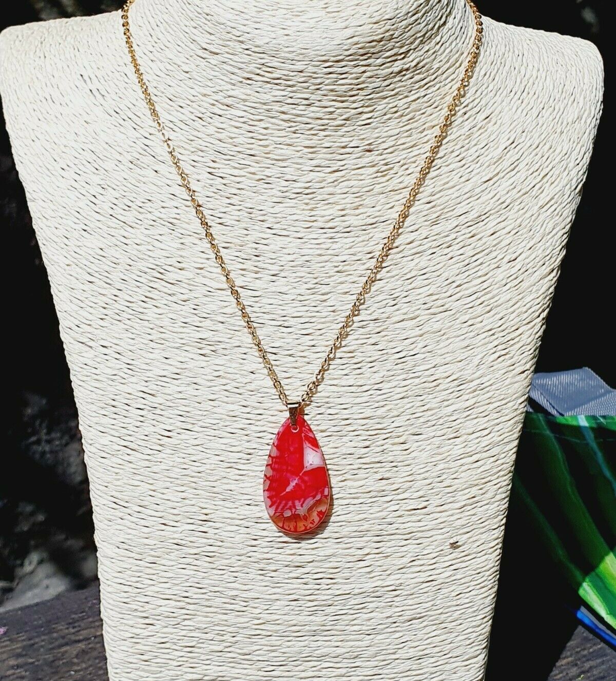 Enchanting Natural Red Agate Gold Plated Stainless Steel Chain Necklace