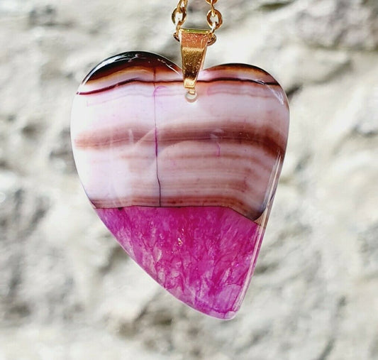 Exquisite Natural Purple Pink Agate Gold Plated Stainless Steel Chain Necklace
