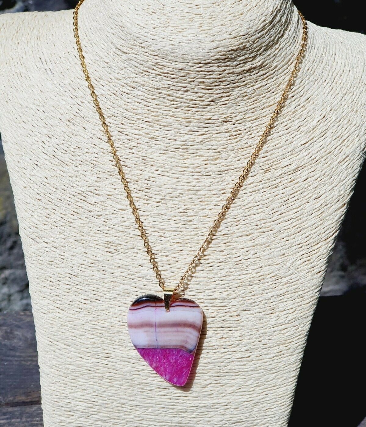 Exquisite Natural Purple Pink Agate Gold Plated Stainless Steel Chain Necklace