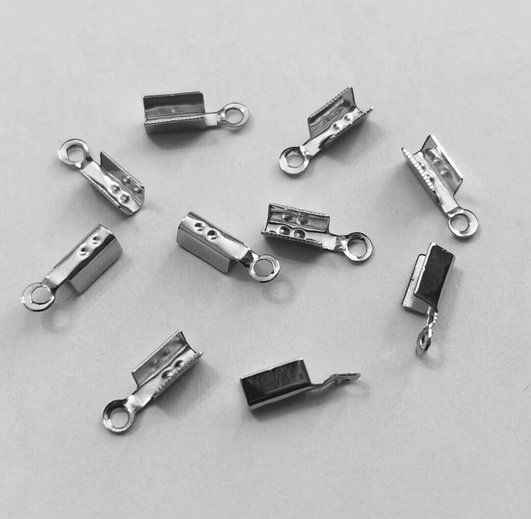 85 Silver Tone Necklace Cord End Cord Crimp End Caps (Fits 1.5-2mm Cord) 11x3mm