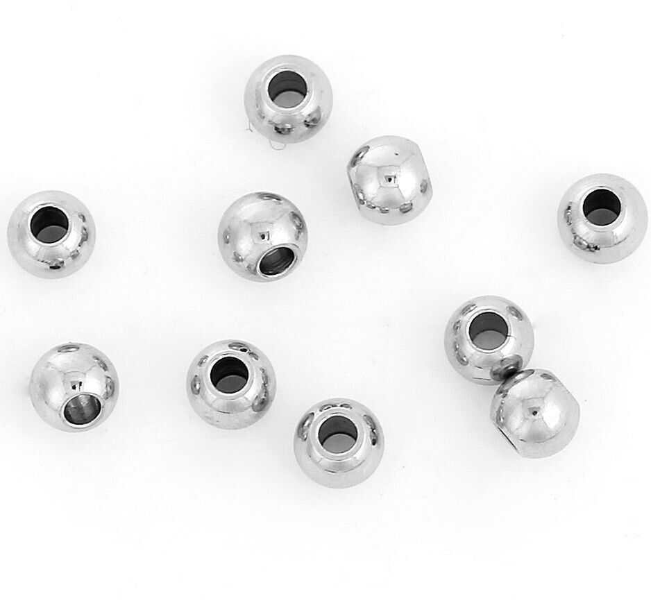 20 Stainless Steel Round Spacer Beads Silver Tone-6mm., Hole:2.3mm