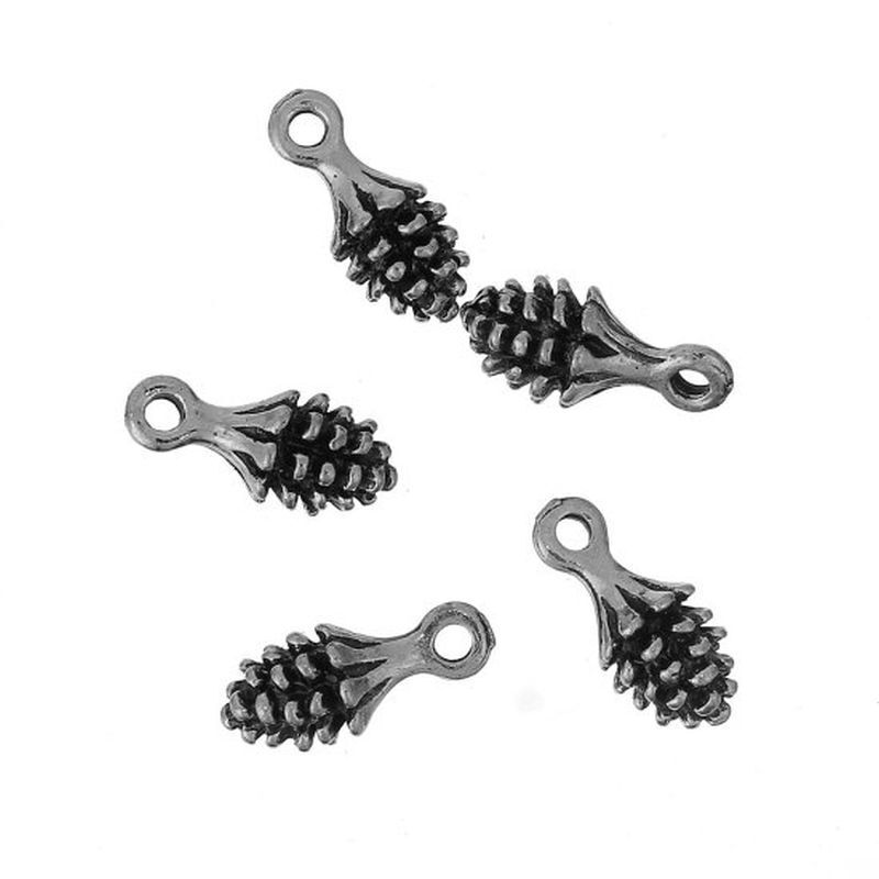 10 Pine Cone Antique Silver Bead Charms 14x6mm