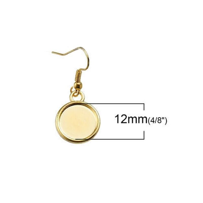6 Pcs Earrings Findings Round Gold Plated Cabochon Settings - Fit 12mm Dia