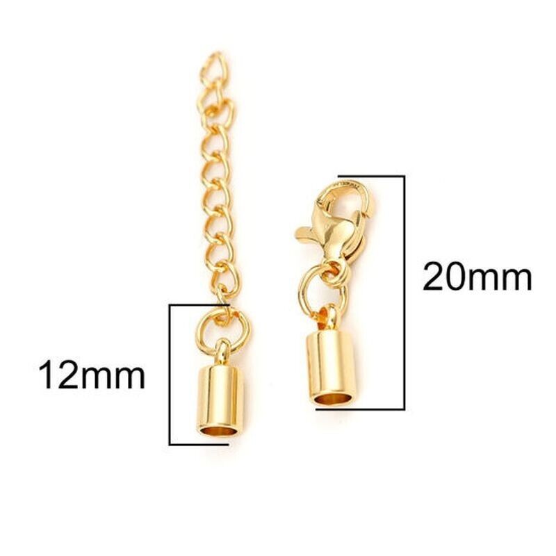 Stainless Steel Cord End Caps Cylinder Clasp and Extender Chain Set Gold Plated