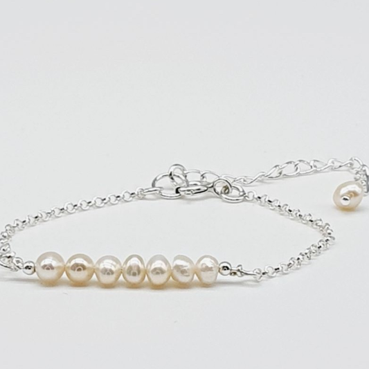 White Natural Freshwater Pearls 925 Sterling Silver Bracelet