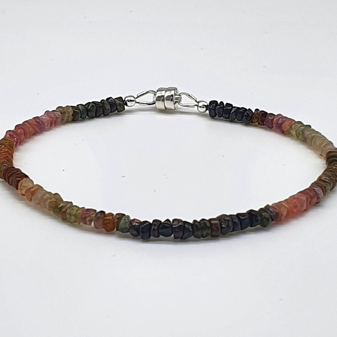 Rainbow Tourmaline 925 Sterling Silver Bracelet with Magnetic Clasp