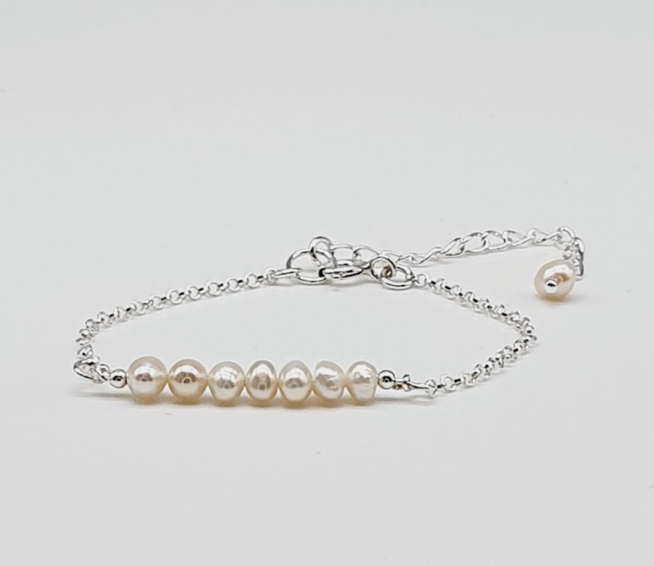 White Natural Freshwater Pearls 925 Sterling Silver Bracelet