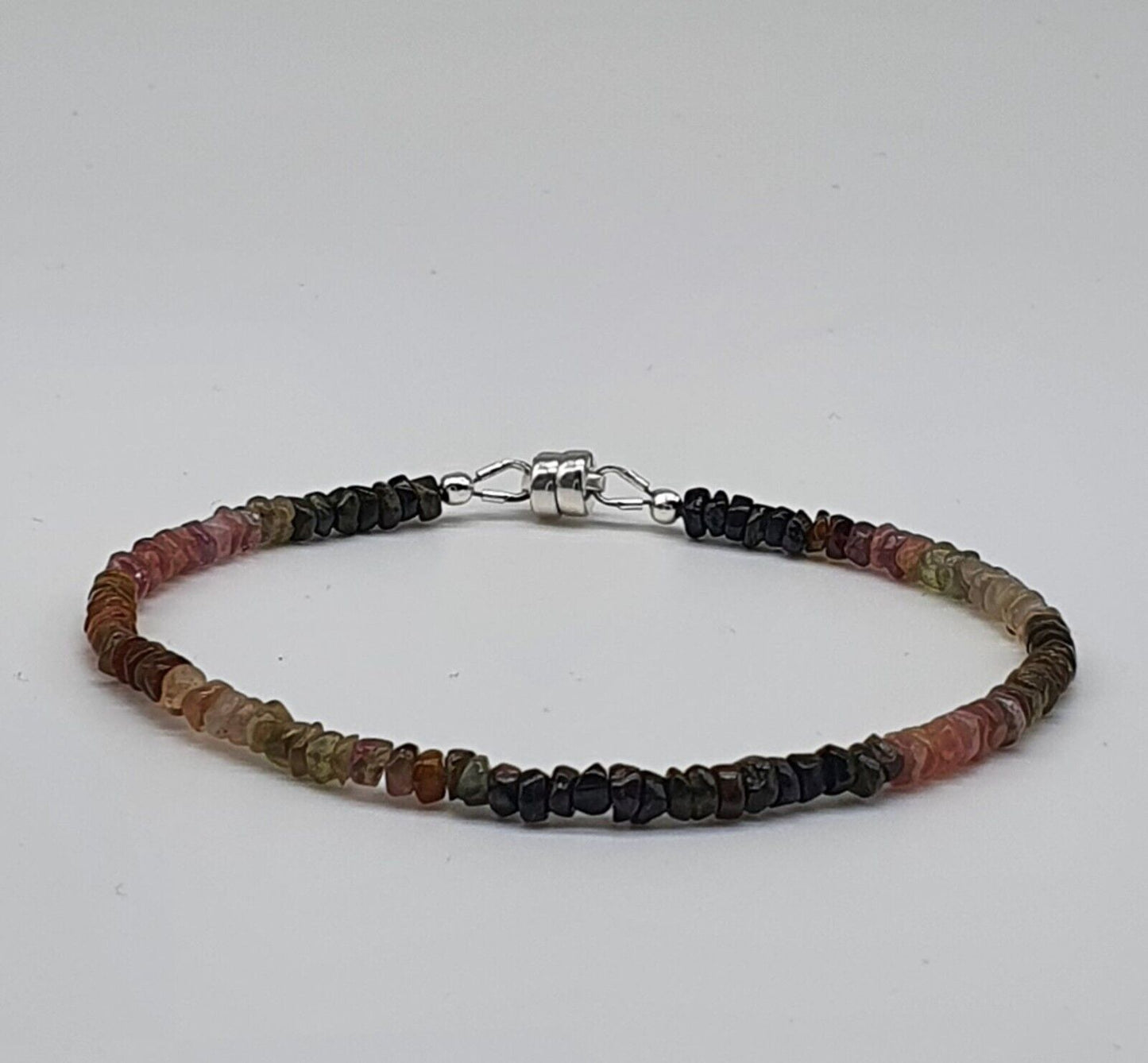 Rainbow Tourmaline 925 Sterling Silver Bracelet with Magnetic Clasp