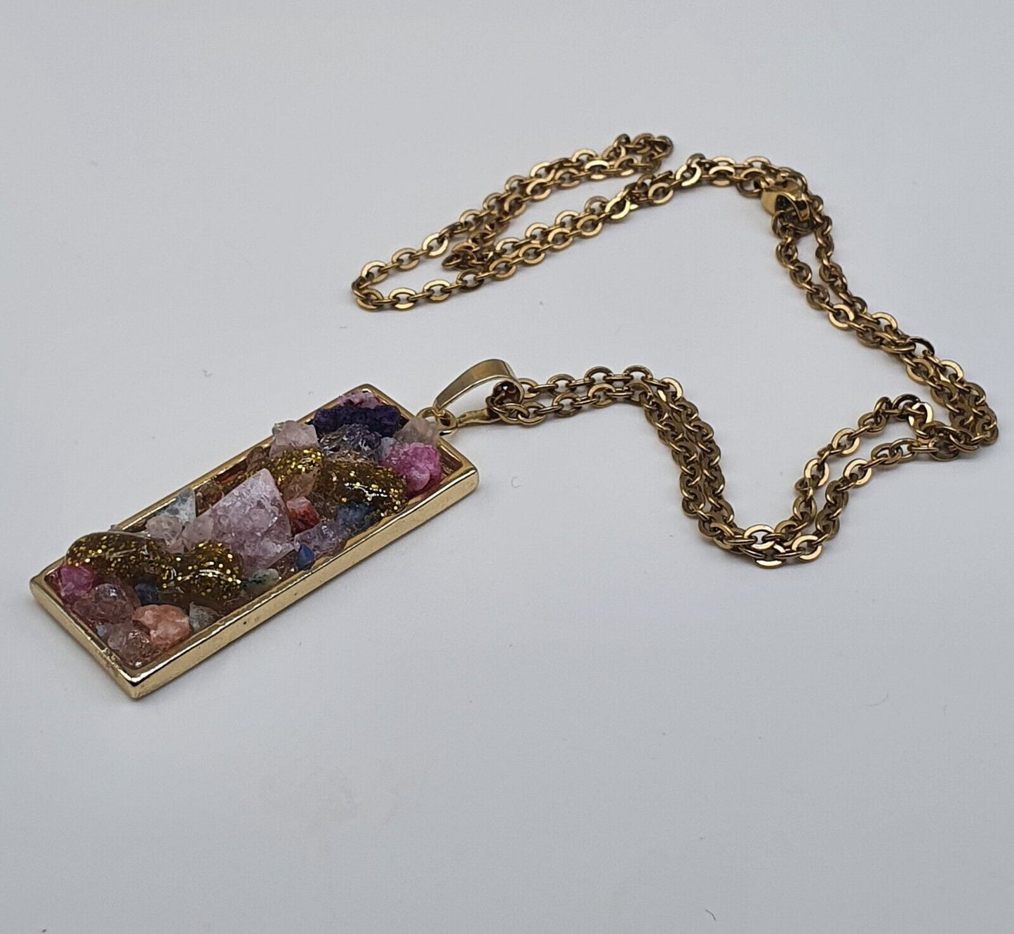 Raw Agate Druzy Quartz Pendant Gold Plated Stainless Steel Chain Necklace