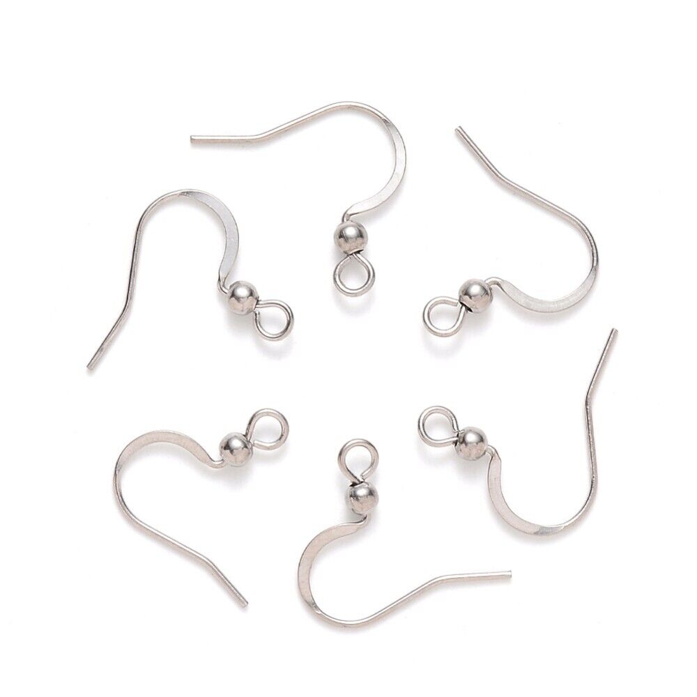 20Pcs -10 Pairs Stainless Steel Fish Hook Earring Earwires Crafting- Steel Color