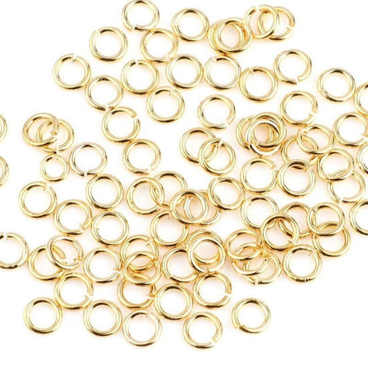 50 Pcs Open Unsoldered 14k Gold Plated Jump Rings Findings Round  4mmx0.7mm