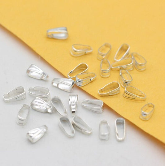 50 Silver Plated over Copper Pendant Pinch Bails Clasps Oval 7mm x 3mm