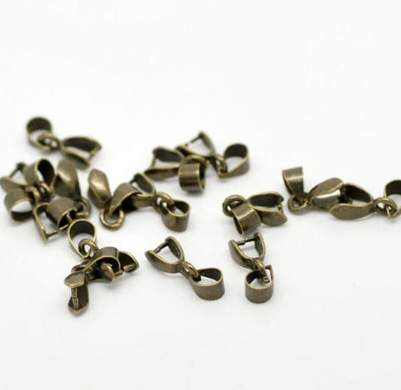 10 Pendant Pinch Bails Clasps Antique Bronze over Copper 16x7mm( 5/8" x 2/8")