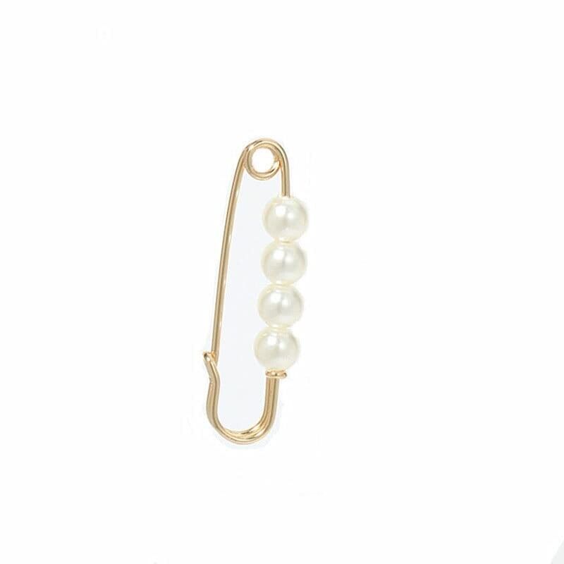 White Faux Pearls Gold Plated Brooch Scarf Pin Headscarf Shawl Women Girls Gift
