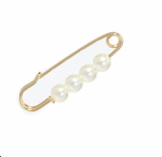 10 White Faux Pearls Gold Plated Brooch Scarf Pin Headscarf Shawl Gift Wholesale