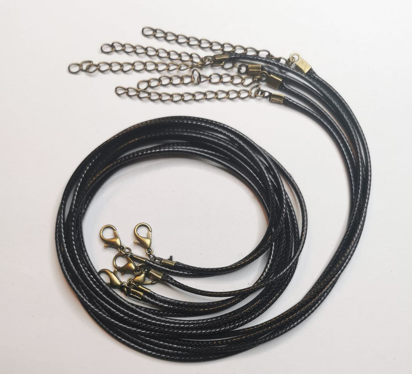 63cm(25") Long Black Faux Leather 2mm Cord with Antique Bronze Clasp Necklace