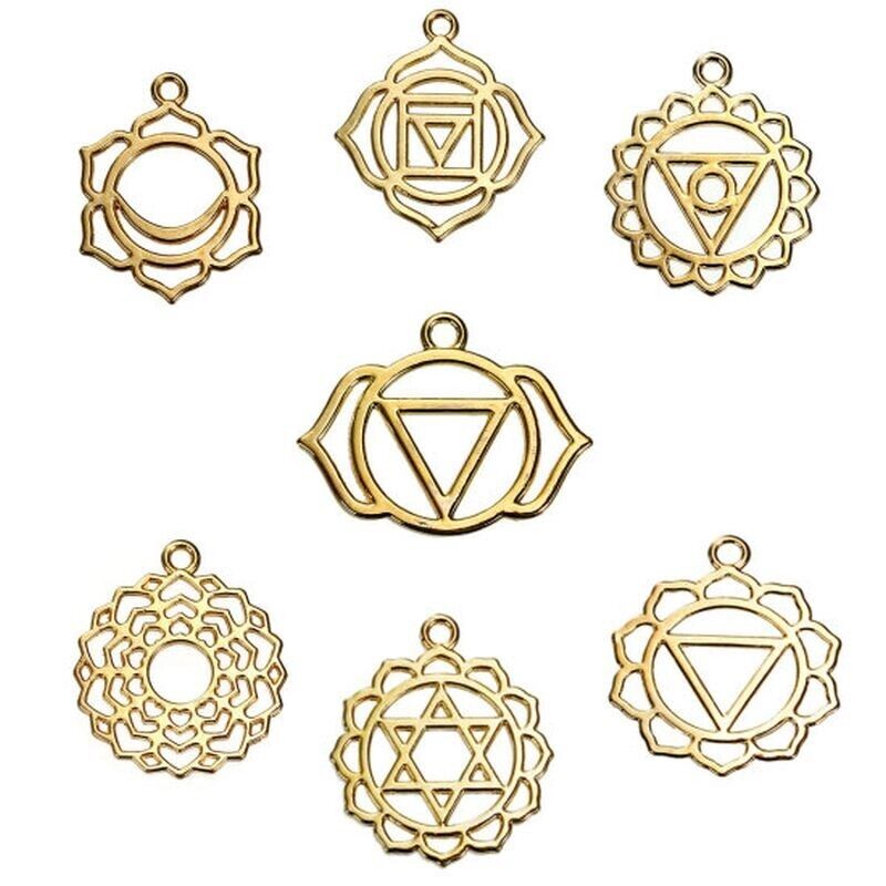 7 Chakra Symbol Yoga Reiki Healing Pendant Charms Gold Plated