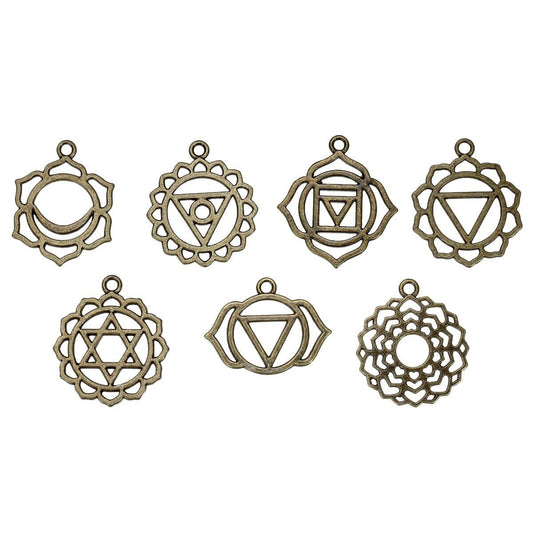 7 Chakra Symbol Yoga Reiki Healing Pendant Charms Antique Bronze